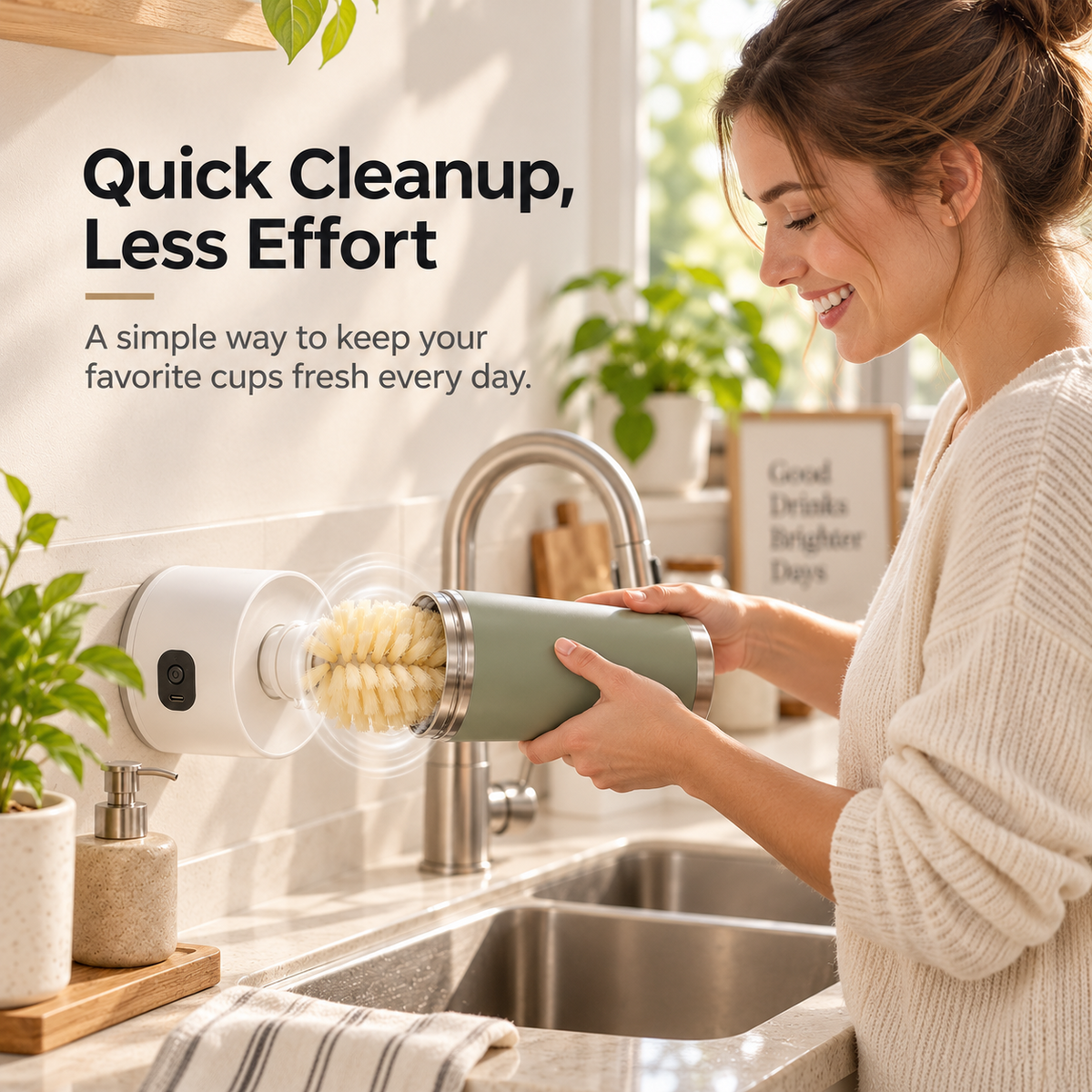 Electric Cup Brush USB-C Rechargeable Automatic Rotating Cleaning Brush for Water Bottle