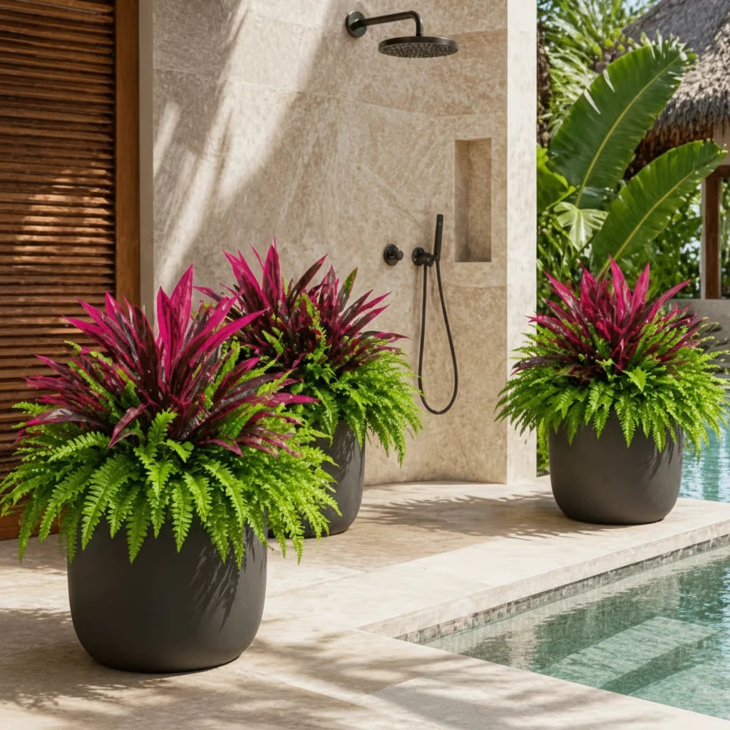 đ„Summer Specialđ„ UV-Resistant Artificial Fern & Red Dracaena Decorative Plants â Full, Lush & Fade-Resistant!
