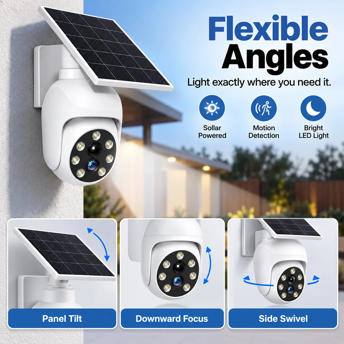 Product diagram showing the panel tilt and light head adjustment directions