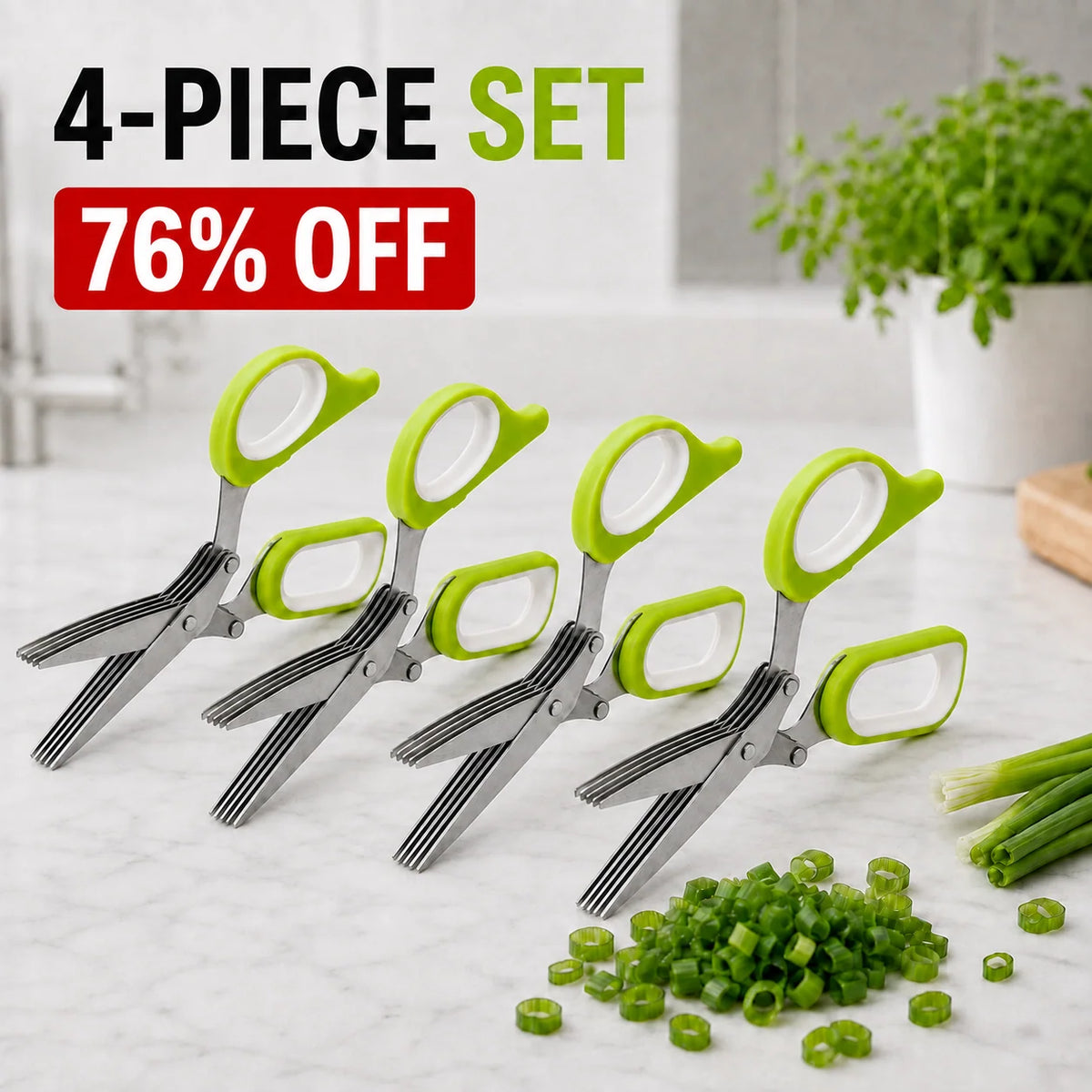 🌿 5-Blade Stainless Steel Herb Scissors – Slice Green Onions, Parsley & Cilantro Faster ✨ 50% OFF