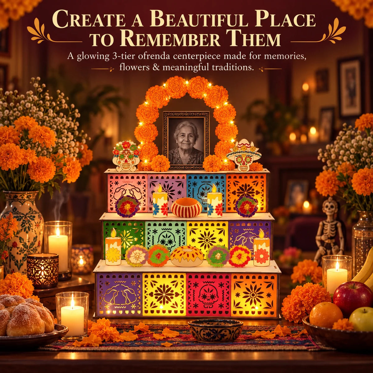 Día de los Muertos 3-Tier Ofrenda Altar — DIY Wooden Display