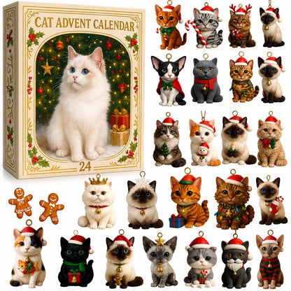🐈🐈‍⬛2026 Cat Advent Calendar🎁 Gift for Adults Friends Cat Owners and Lovers Christmas Holiday Countdown Gift 24 Designs Cats Charm Christmas Tree Ornament