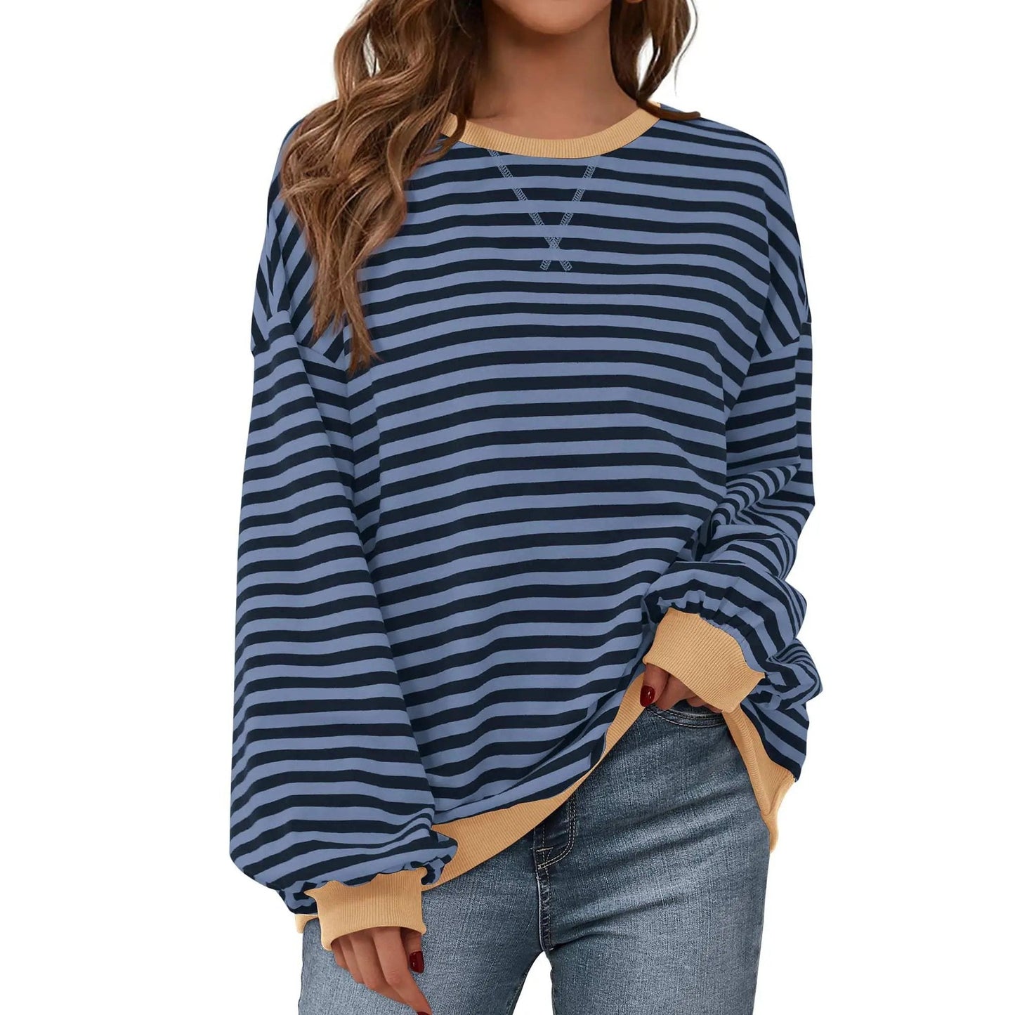 💗Women's Striped Hoodie Sweatshirt with Long Lantern Sleeves