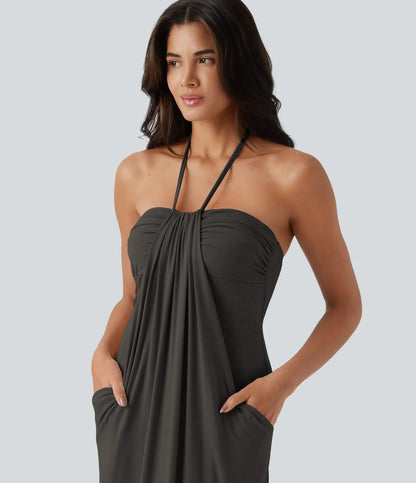 Trovehand Hourglass Bodycon Halter Tie Maxi Dress with Pockets
