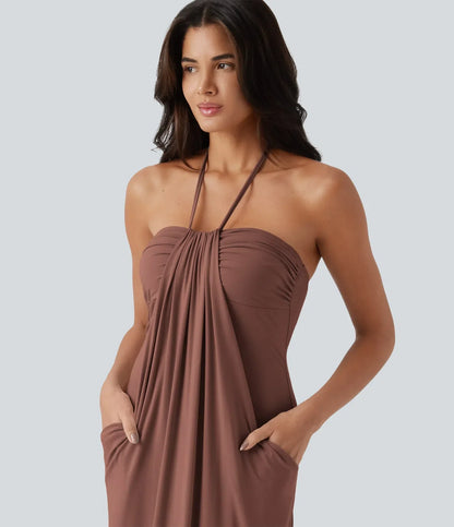 Trovehand Hourglass Bodycon Halter Tie Maxi Dress with Pockets