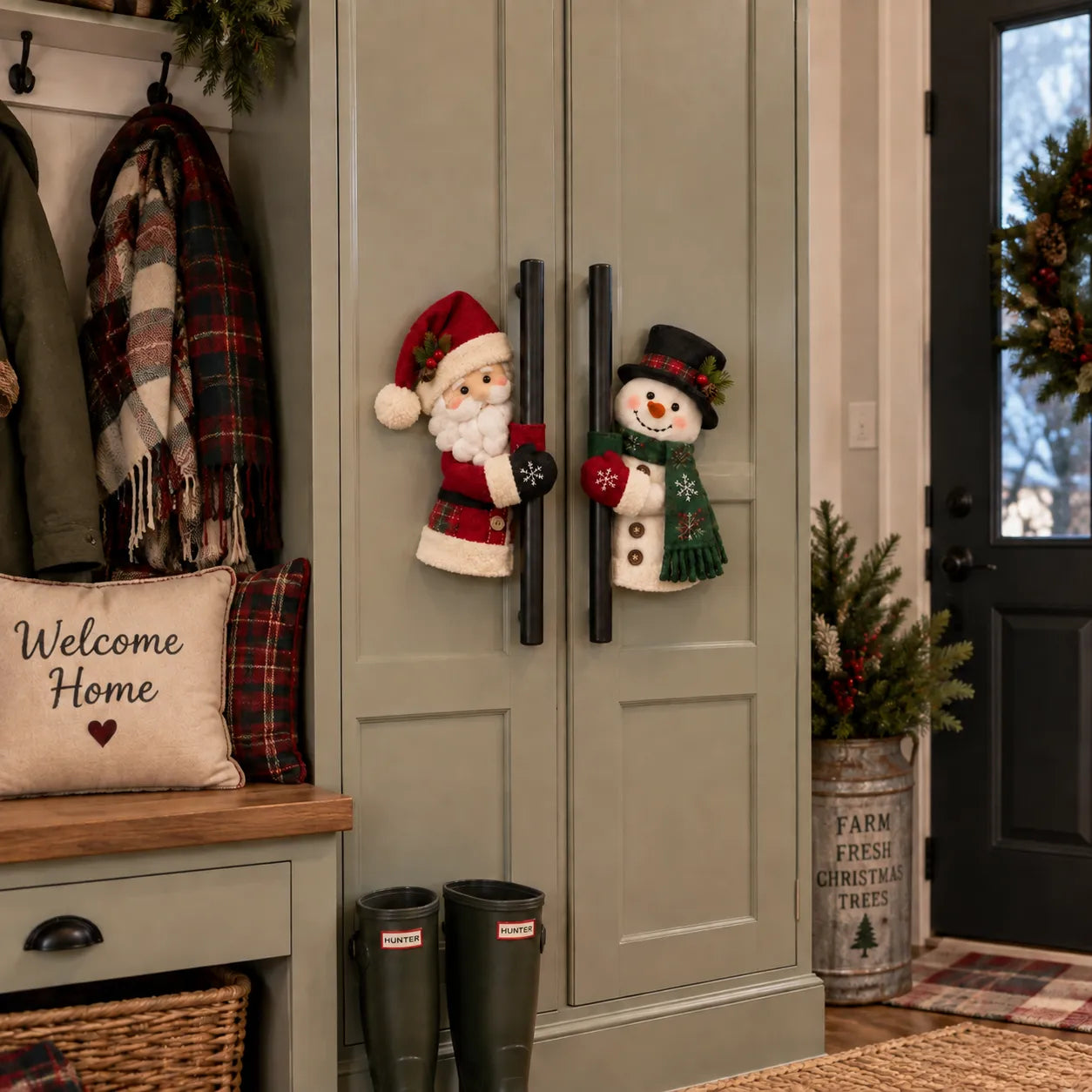 Christmas handle huggers styled around the home