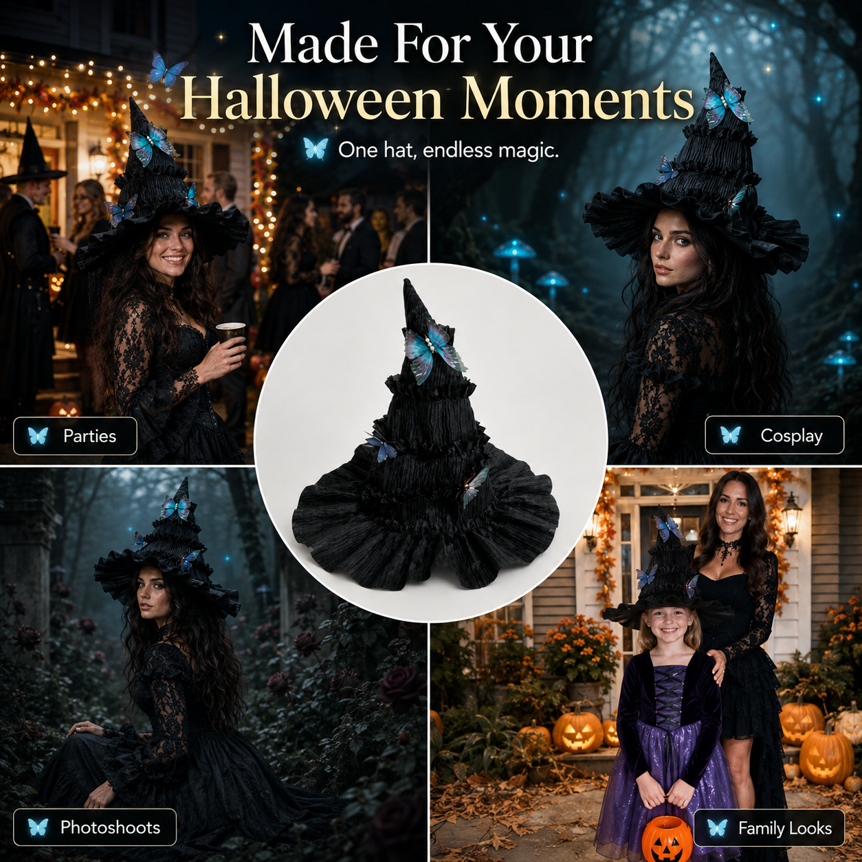 🔥One Hat, Endless Magic – Enchanted Butterfly Witch Hat for Moms & Little Witches