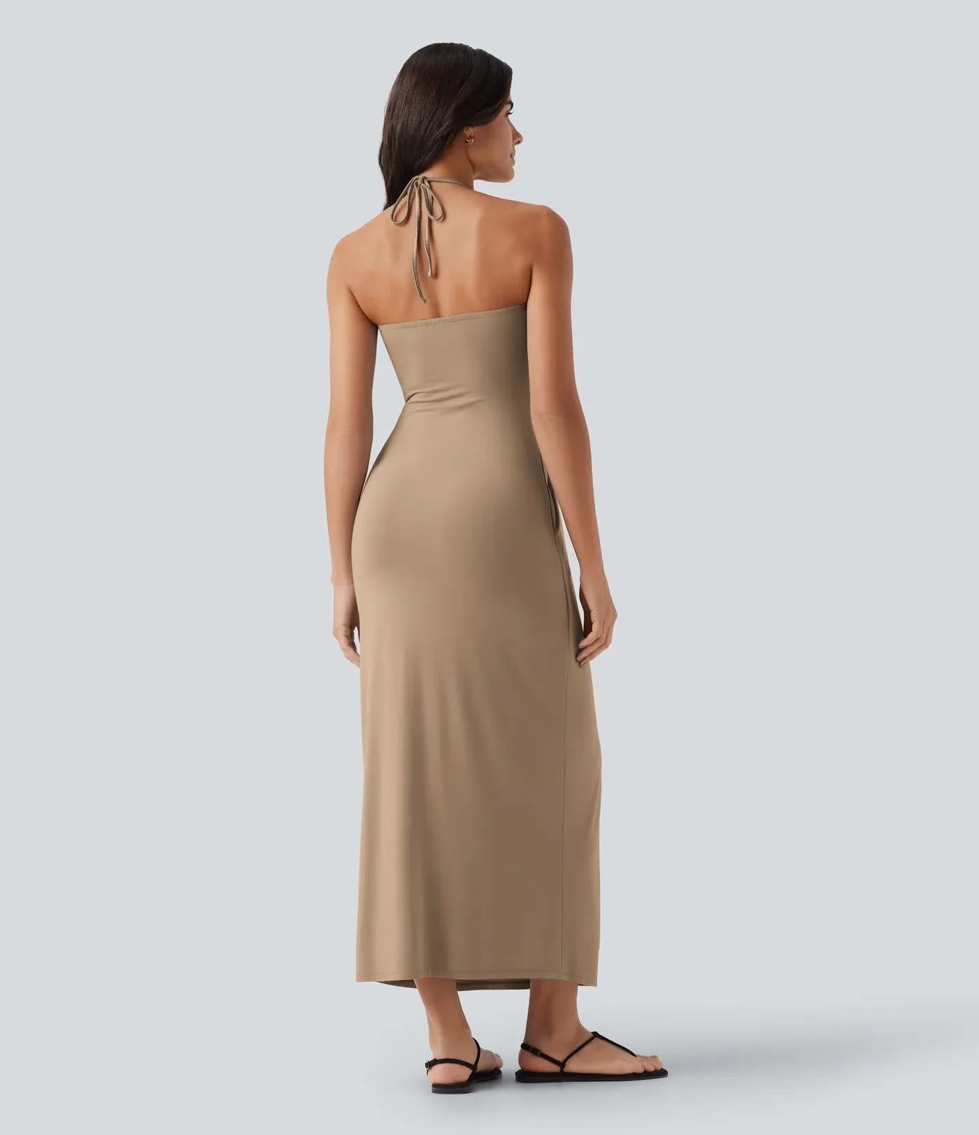 Trovehand Hourglass Bodycon Halter Tie Maxi Dress with Pockets