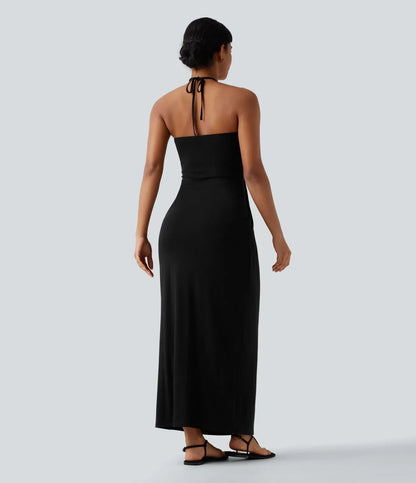 Trovehand Hourglass Bodycon Halter Tie Maxi Dress with Pockets