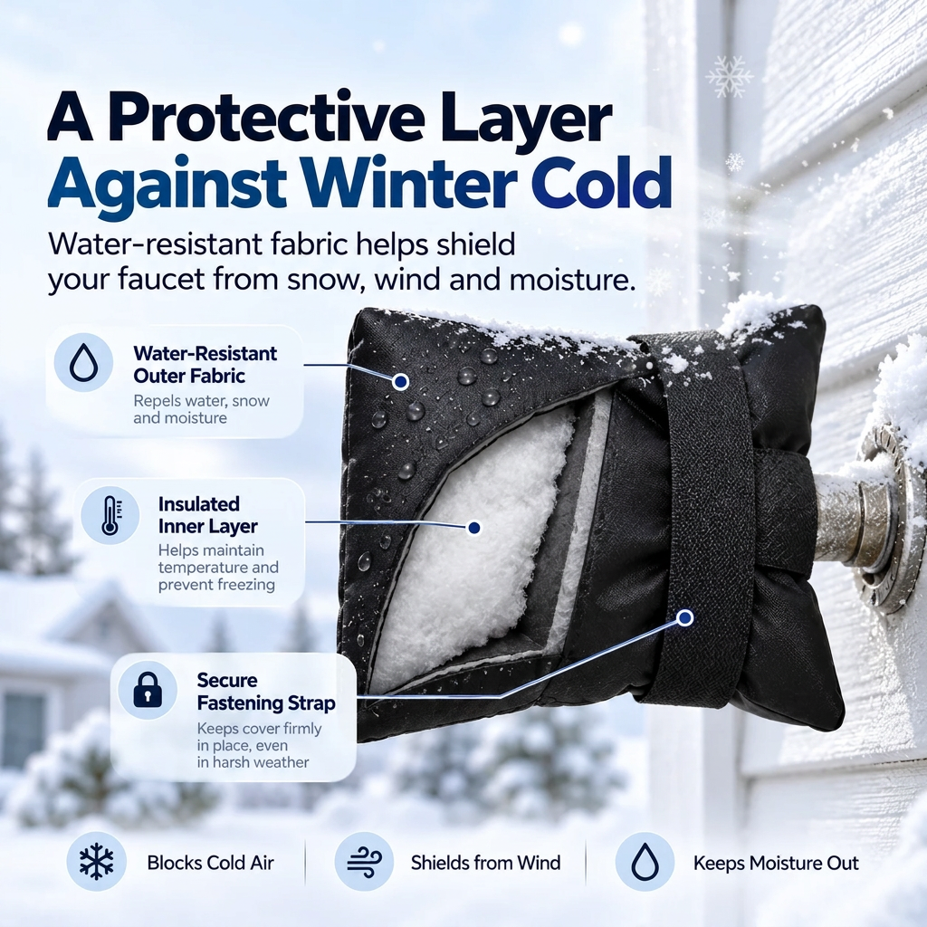 Outdoor faucet cover construction and protective layers