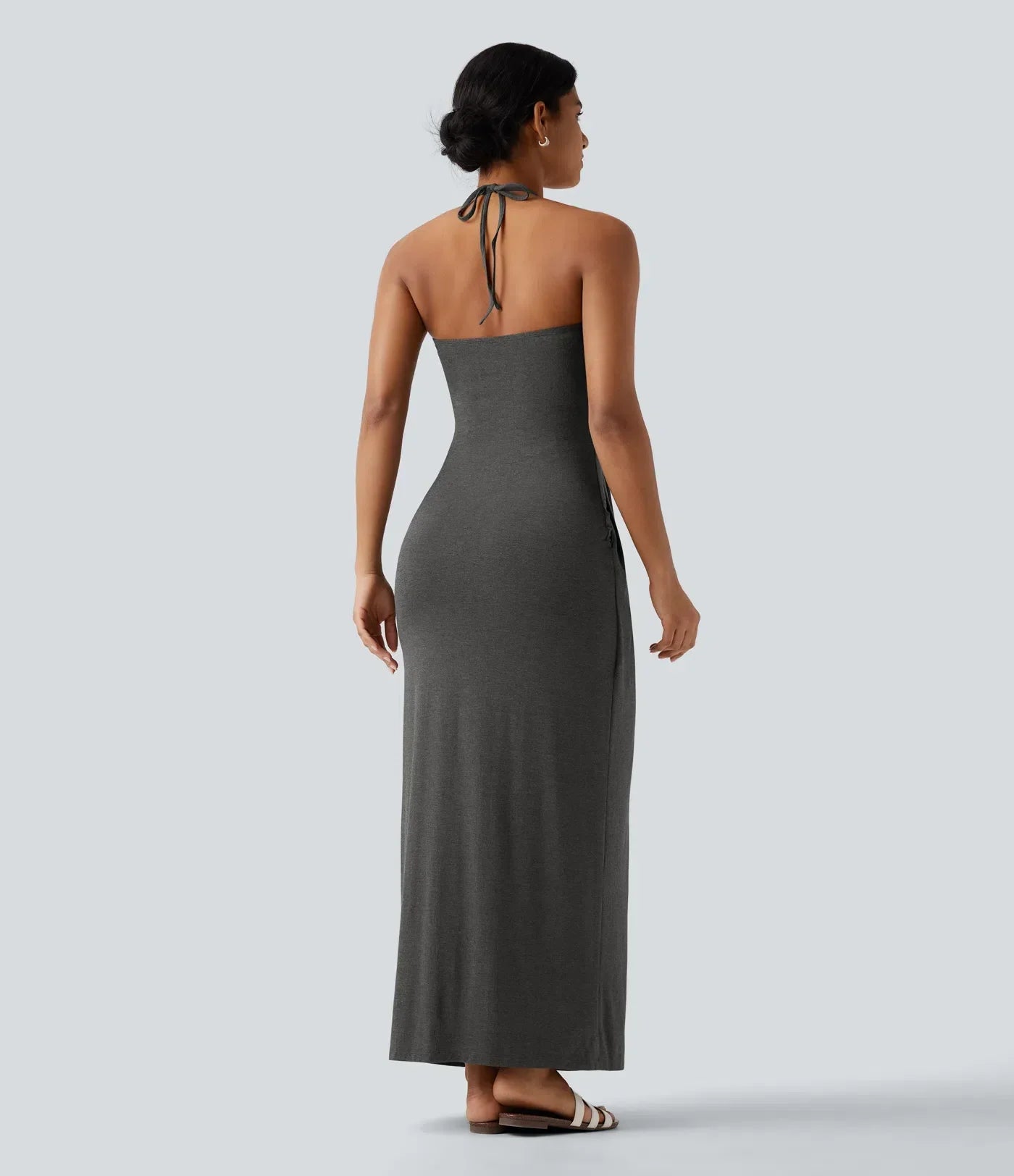 Trovehand Hourglass Bodycon Halter Tie Maxi Dress with Pockets