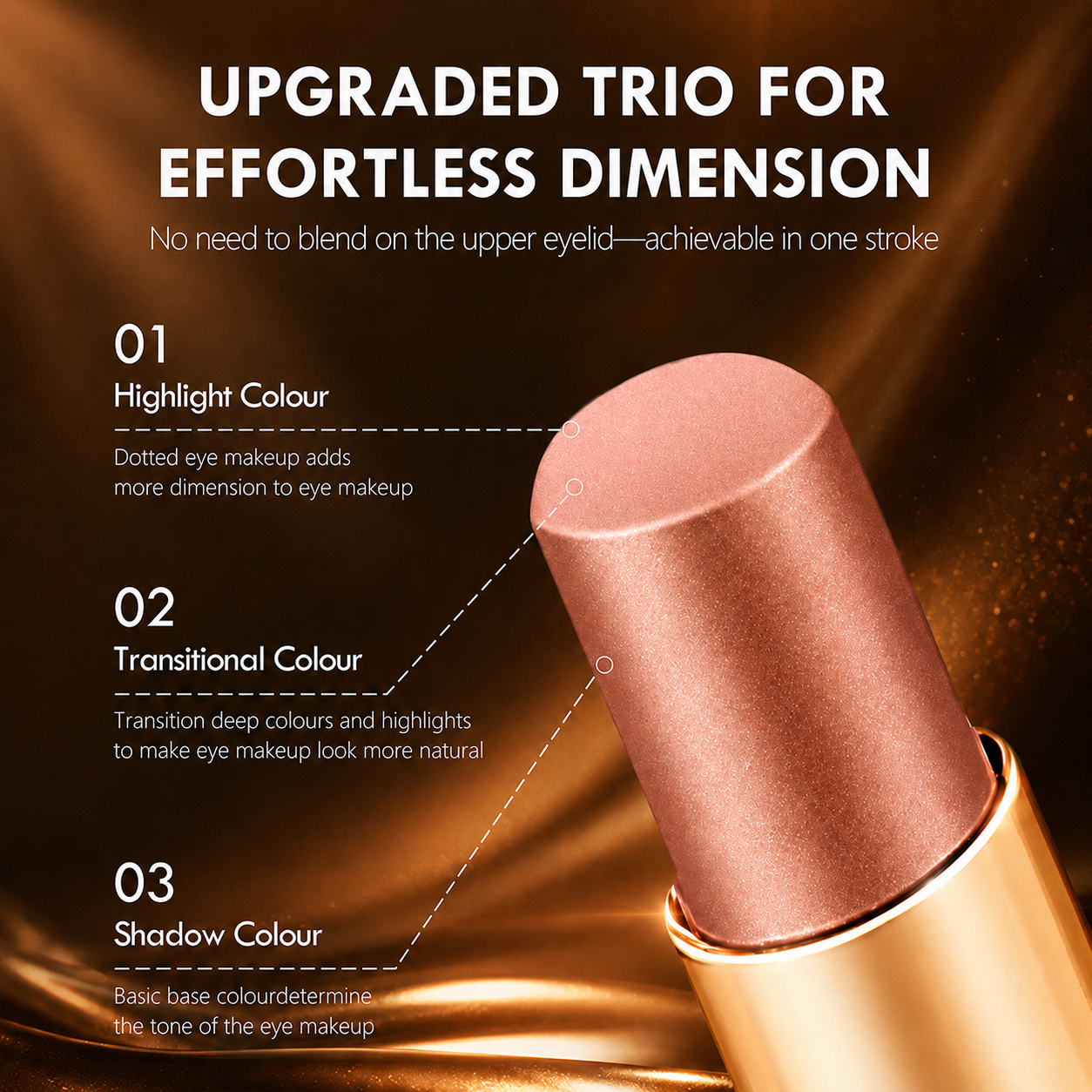 3 in 1 Easy Eyeshadow Stick for Beginners Waterproof Longwear Shimmer Makeup Set