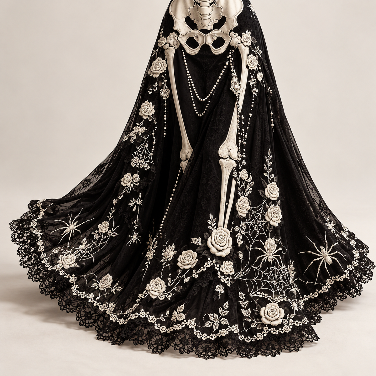 Skeleton & Rose Halloween Maxi Dress
