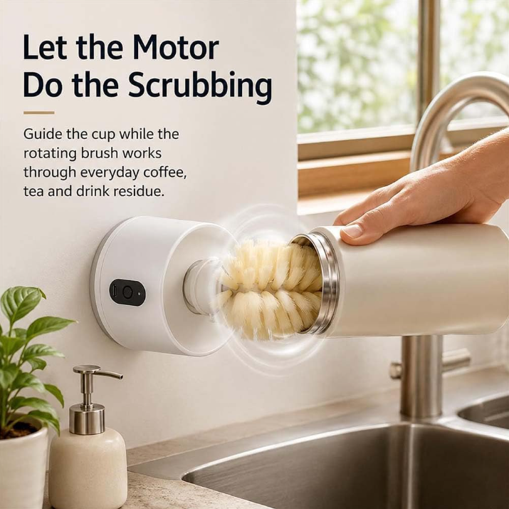 Electric Cup Brush USB-C Rechargeable Automatic Rotating Cleaning Brush for Water Bottle