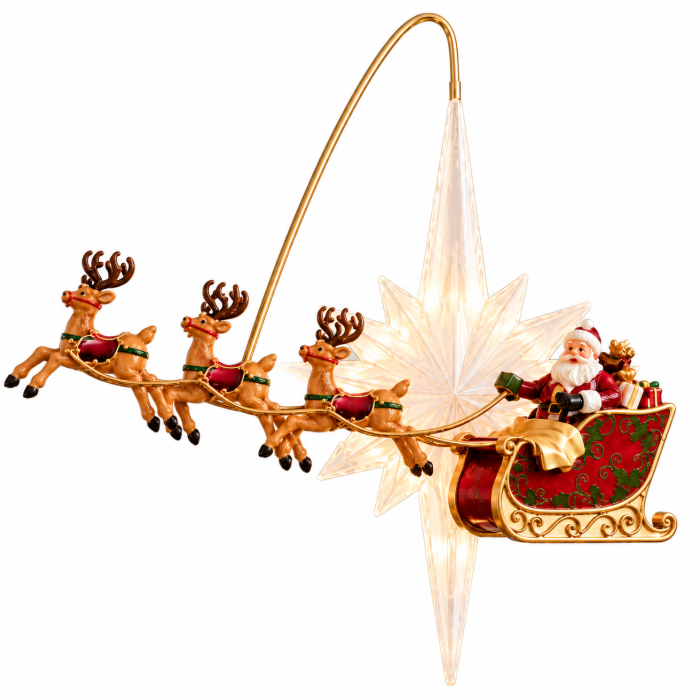 Santa’s Sleigh Animated Christmas Tree Topper