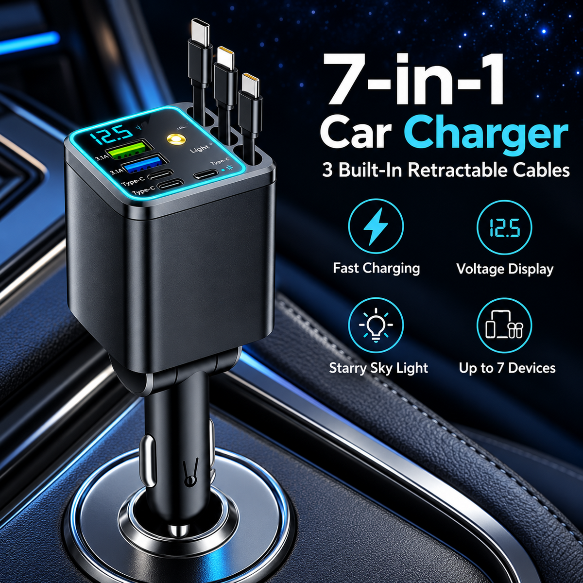 7-in-1 Retractable Car Charger