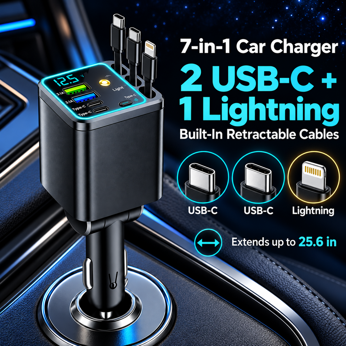 7-in-1 Retractable Car Charger