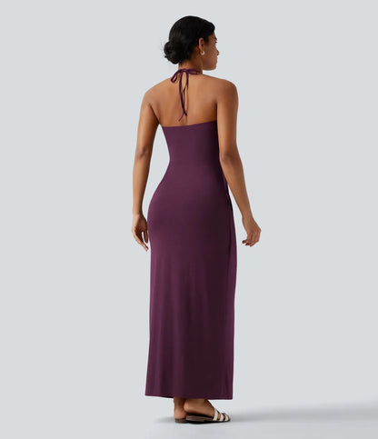 Trovehand Hourglass Bodycon Halter Tie Maxi Dress with Pockets