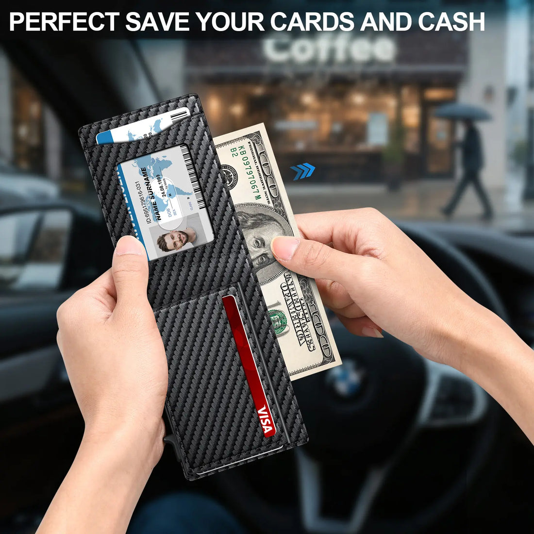 RFID minimalist wallet in an everyday lifestyle setting