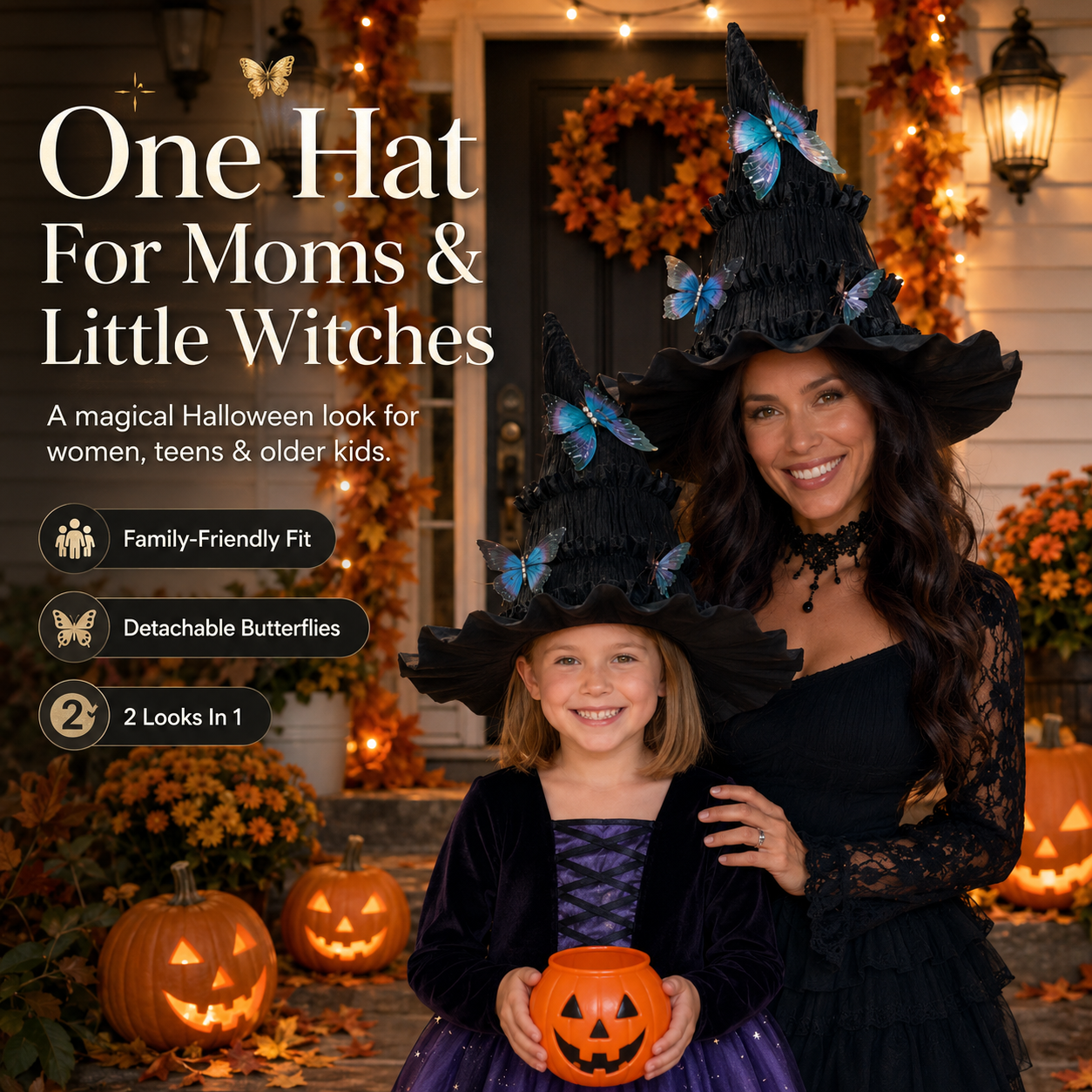 🔥One Hat, Endless Magic – Enchanted Butterfly Witch Hat for Moms & Little Witches