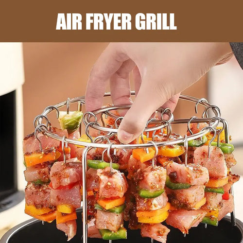 🍢 Turn Mop into Grill | 2-Pack Air Fryer Skewer Rack & Round Stainless Steel Grill Set ⚡