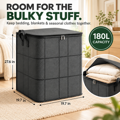 Large Zippered Reinforced Foldable Fabric Organizer Bin