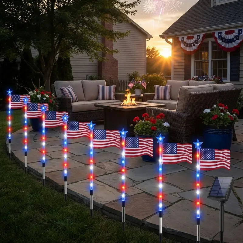 🔥Independence Day Promotion🦅Waterproof Solar 8-Piece Flag Light Set