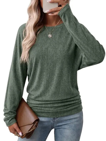 Womens Long Sleeve Shirts Ruched Hem Fall Tops Lightweight Sweaters