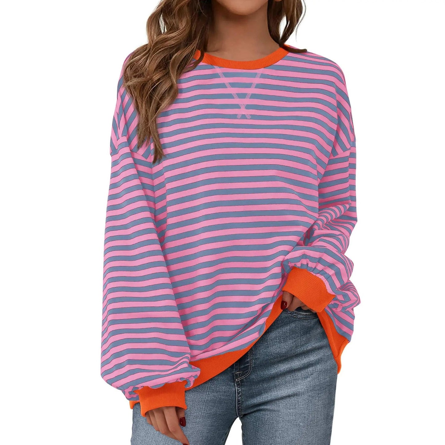 💗Women's Striped Hoodie Sweatshirt with Long Lantern Sleeves