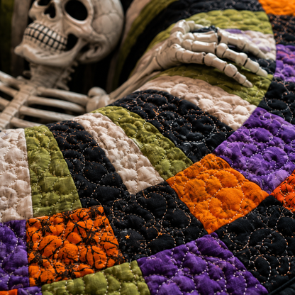 3D Skeleton Vortex Quilted Round Halloween Rug