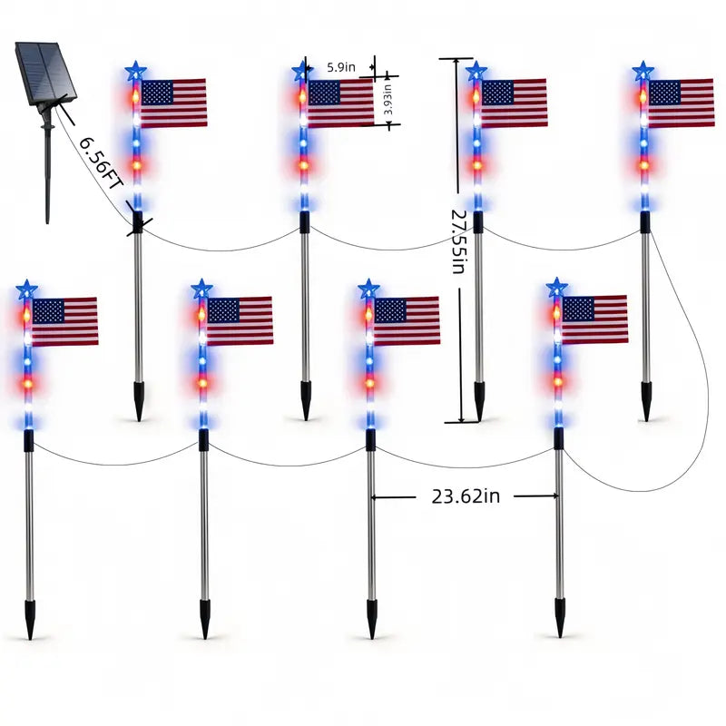 🔥Independence Day Promotion🦅Waterproof Solar 8-Piece Flag Light Set