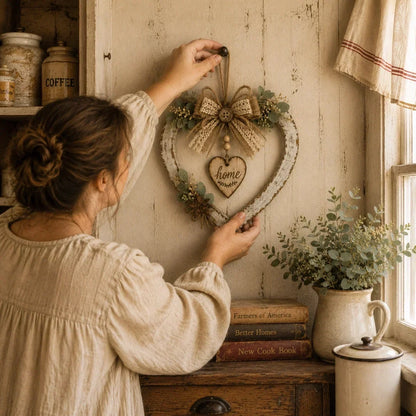 Rustic Farmhouse “Home” Heart Wreath – Ready-to-Hang Country Wall Decor