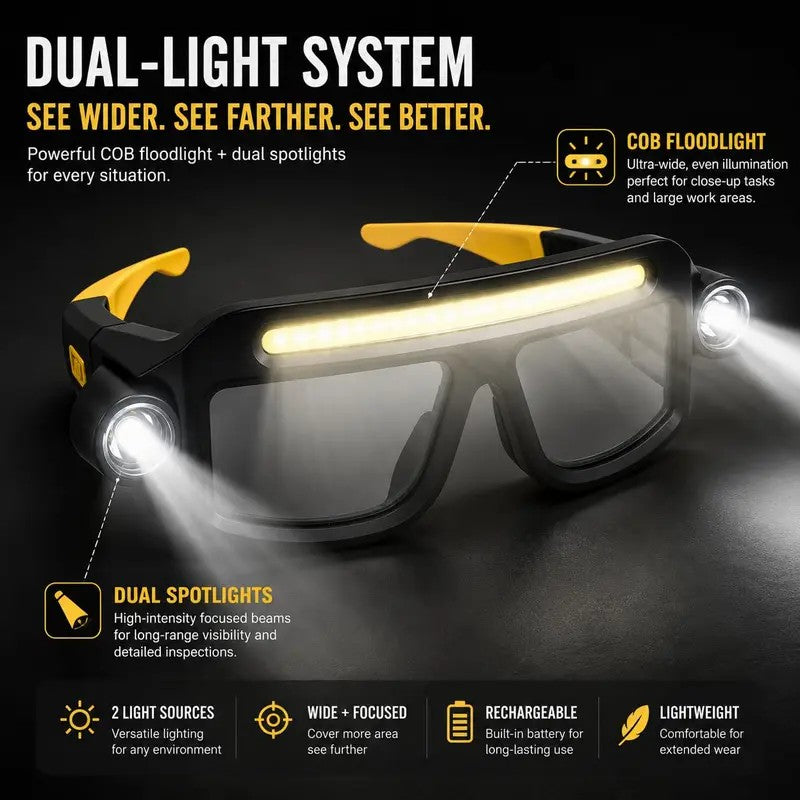 Rechargeable LED Headlamp Glasses - Hand-Wave Sense, Type-C USB Charging 🔦