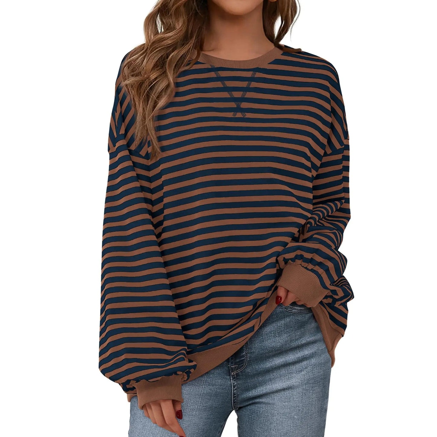 💗Women's Striped Hoodie Sweatshirt with Long Lantern Sleeves