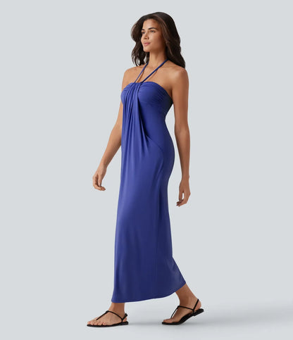 Trovehand Hourglass Bodycon Halter Tie Maxi Dress with Pockets