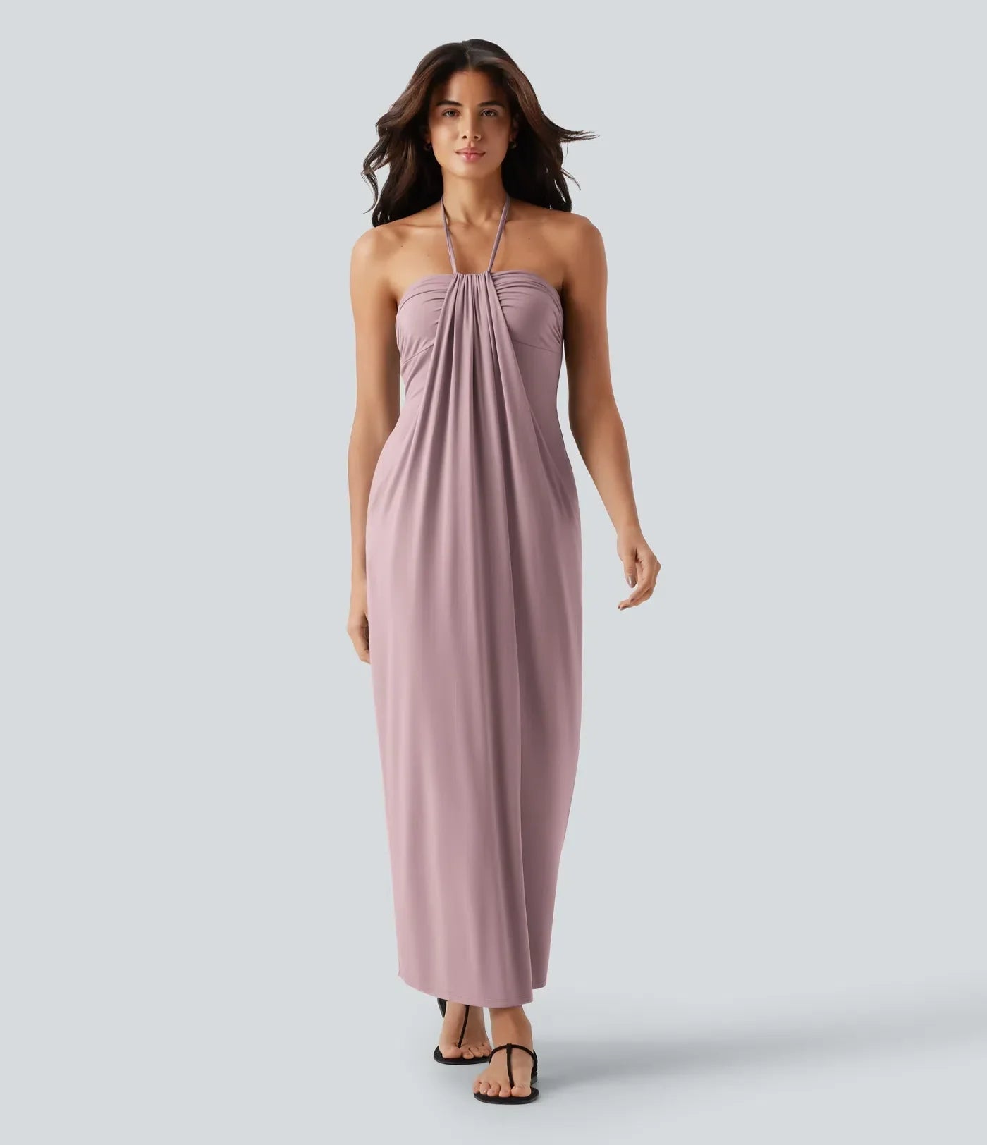 Trovehand Hourglass Bodycon Halter Tie Maxi Dress with Pockets