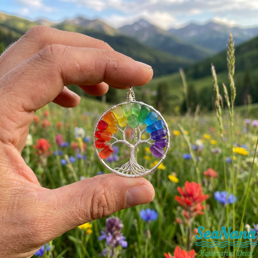 🌳Handmade Tree of Life Sea Glass Necklace