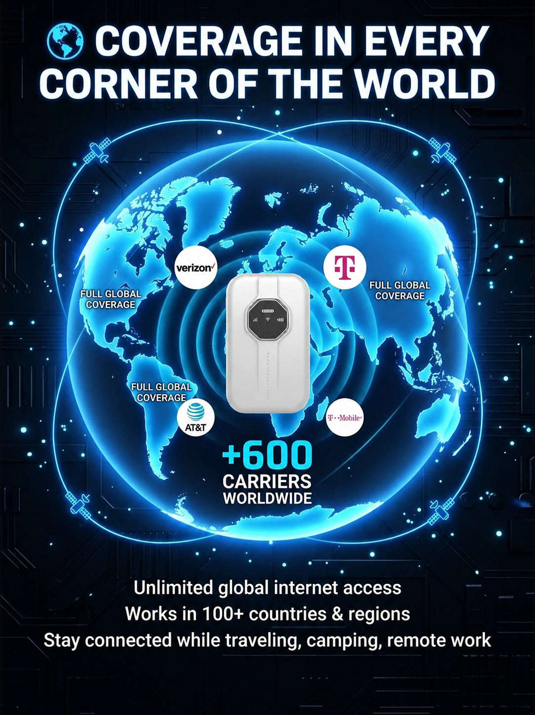 Portable Wi-Fi advertised for 100 plus countries and 600 plus carriers