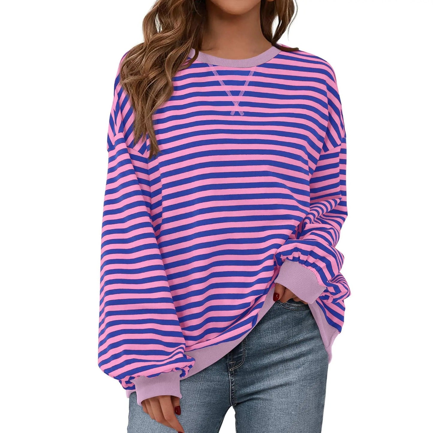 💗Women's Striped Hoodie Sweatshirt with Long Lantern Sleeves