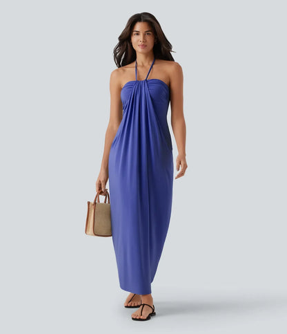 Trovehand Hourglass Bodycon Halter Tie Maxi Dress with Pockets