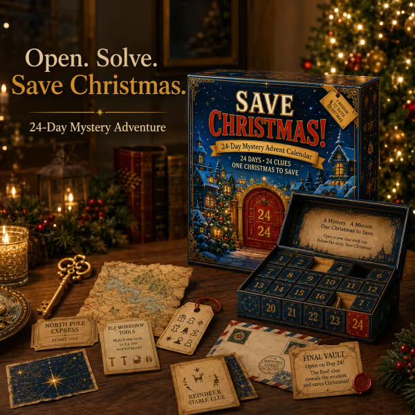 🎄24-Day Mystery Adventure Advent Calendar | Interactive Christmas Puzzle Game with 6 Story Themes, Hidden Clues & Hands-On Challenges 🧩-Festivesl