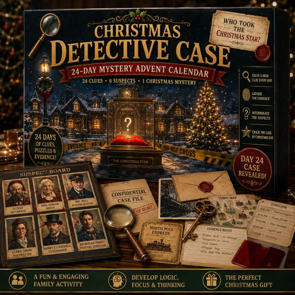 🎄24-Day Mystery Adventure Advent Calendar | Interactive Christmas Puzzle Game with 6 Story Themes, Hidden Clues & Hands-On Challenges 🧩-Festivesl