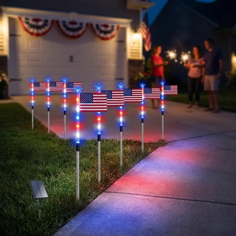 🔥Independence Day Promotion🦅Waterproof Solar 8-Piece Flag Light Set