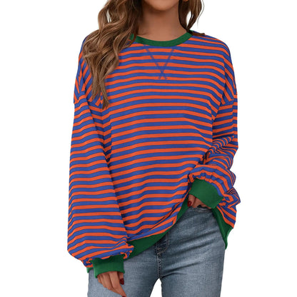 💗Women's Striped Hoodie Sweatshirt with Long Lantern Sleeves