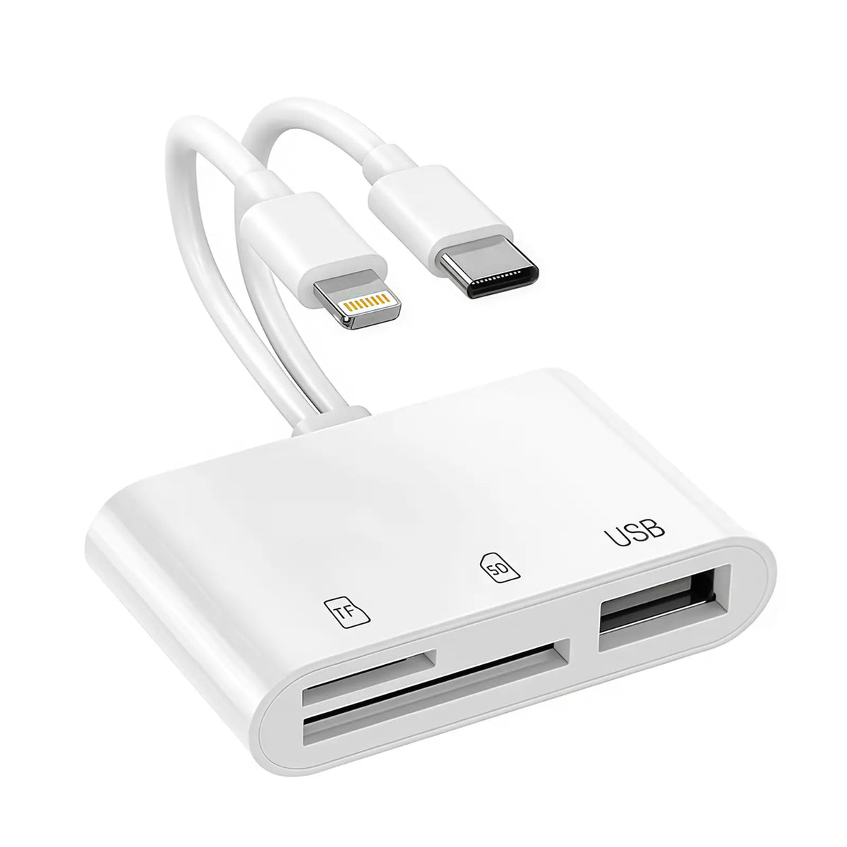 White 5-in-1 card reader with SD, microSD and USB ports