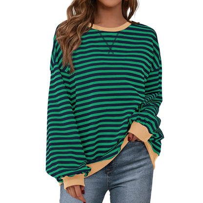 💗Women's Striped Hoodie Sweatshirt with Long Lantern Sleeves