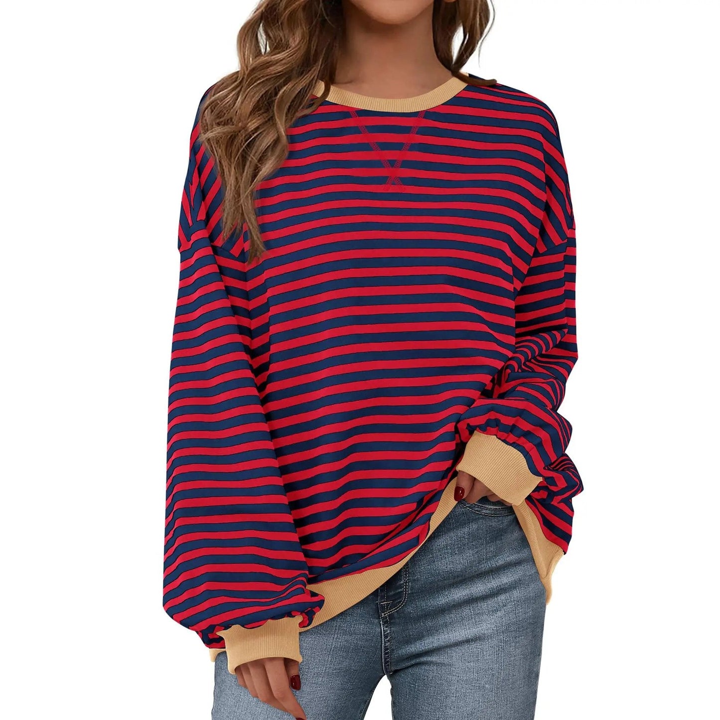 💗Women's Striped Hoodie Sweatshirt with Long Lantern Sleeves