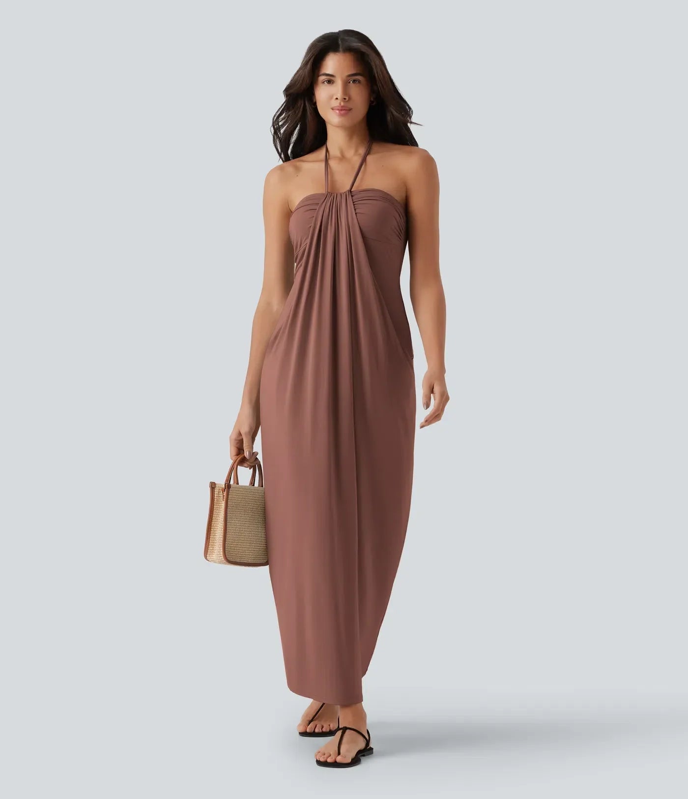 Trovehand Hourglass Bodycon Halter Tie Maxi Dress with Pockets