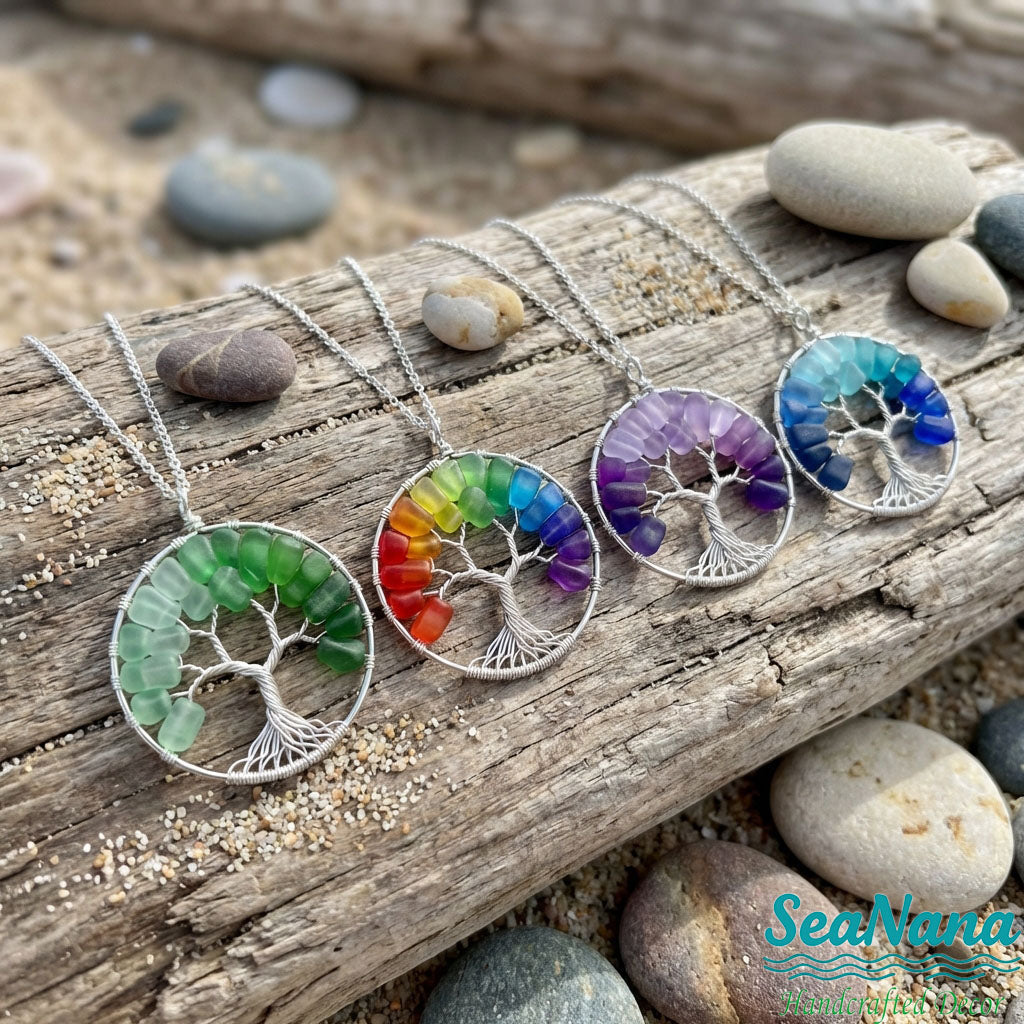🌳Handmade Tree of Life Sea Glass Necklace