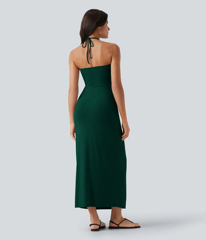 Trovehand Hourglass Bodycon Halter Tie Maxi Dress with Pockets